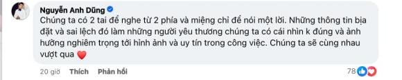 Anh Dũng lên tiếng sau khi Trương Ngọc Ánh phủ nhận chia tay vì người thứ ba, làm rõ thái độ sau tan vỡ